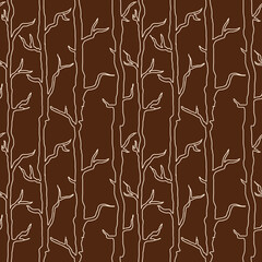 White tree branches outlines seamless repeating pattern with rusty orange background. Vector illustration