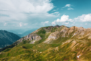 Panoramic view of the Alps along the Grossglockner High Alpine Road, Austria.