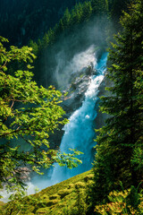 Fototapeta na wymiar Panoramic view of the Krimmler waterfalls, the highest waterfalls in Austria.
