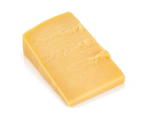 pieces of hard cheese isolated on white background