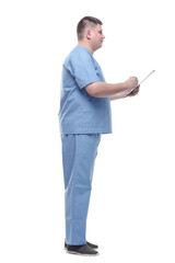 male doctor with a clipboard . isolated on a white