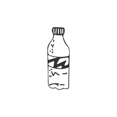 Hand-drawn bottle. Single element isolated on white background. Bottle for water, juice or other drinks. Vector illustration.