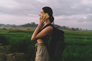 Content woman talking on cellphone