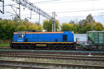 Shunting diesel locomotive TEM18D-128 at Klin station of October Railway, Klin, Moscow region, Russian Federation, September 27, 2020