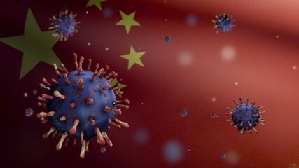 Fototapeta na wymiar 3D illustration coronavirus over Chinese flag. Pandemic Covid 19 virus China
