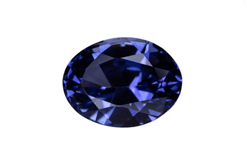 Blue Sapphire gemstone (corundum), from Sri Lanka. Top view, 5x7mm,1.25 carats. Photographed under...
