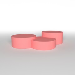 Orange pastel product stand or podium pedestal on empty display with gray backdrops. 3D rendering.