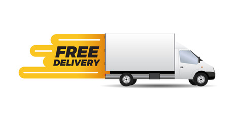 Fototapeta premium Free Delivery Shopping Truck Van Illustration for Advertisement