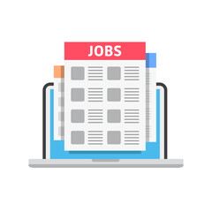 Job Web Internet Search with Laptop Flat Color Icon