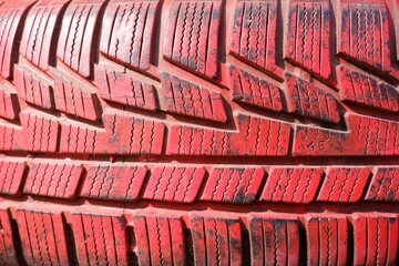 red painted tire close up