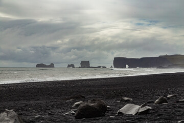 At Reynisfjara Beach in southern Iceland