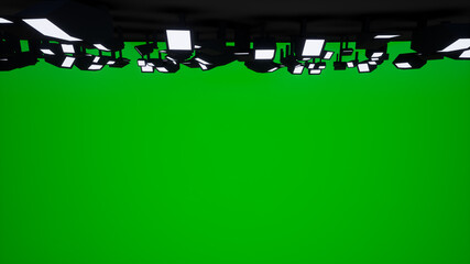 Studio overhead lighting with a green background_3d Rendering