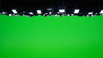 Studio overhead lighting with a green background_3d Rendering