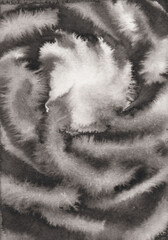 Abstract swirl frame textured with black china ink on watercolor paper background