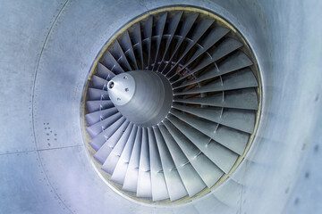 View into an airplane engine with fan blades © Photofex