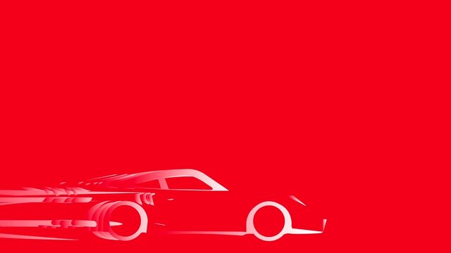 A fast red sports car zooming along the bottom of a red background