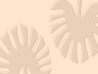 Background with beige palm leaves. It has two abstract minimalistic palm leaves. on a beige background.
