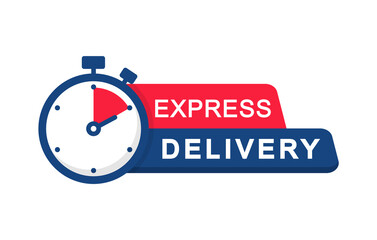 Express delivery logo. Timer icon with inscription for express service. Delivery concept. Fast delivery. Quick shipping icon. Vector illustration.