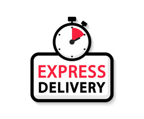 Fototapeta na wymiar Express delivery logo. Timer icon with inscription for express service. Delivery concept. Fast delivery. Quick shipping icon. Vector illustration.