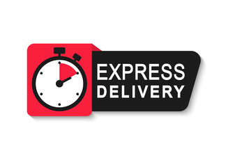 Express delivery logo. Timer icon with inscription for express service. Delivery concept. Fast delivery. Quick shipping icon. Vector illustration.