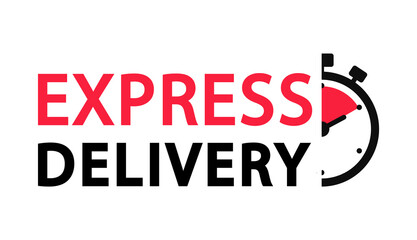 Express delivery logo. Timer icon with inscription for express service. Delivery concept. Fast delivery. Quick shipping icon. Vector illustration.