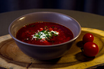 red tomato soup with basil