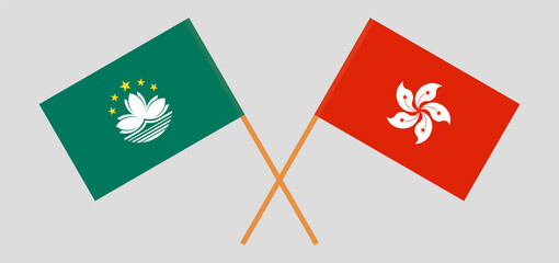 Crossed flags of Macau and Hong Kong. Official colors. Correct proportion