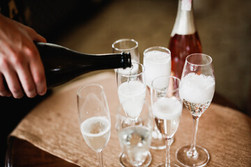 Luxury glasses with champagne on the table
