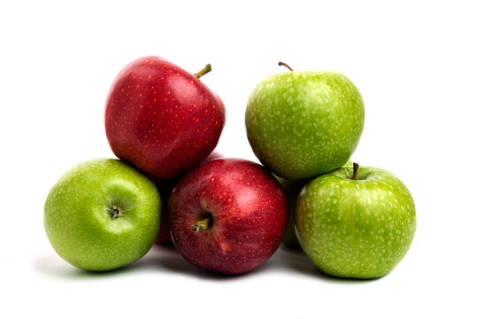 Fresh red and green apples isolated on white background