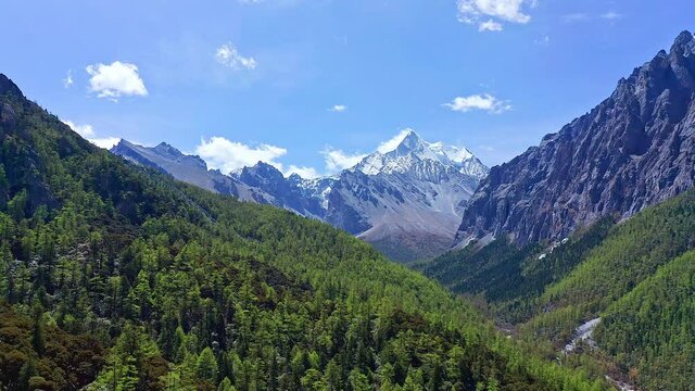 Aerial view of Yading Nature Reserve, Daocheng, Sichuan, China