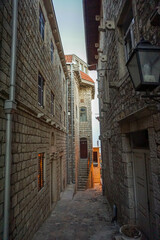 narrow alley of old town in balkan city