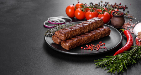 Fresh tasty kebab grilled with spices and herbs