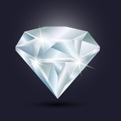 Vector realistic illustration of diamond on dark background