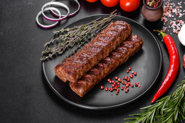 Fresh tasty kebab grilled with spices and herbs