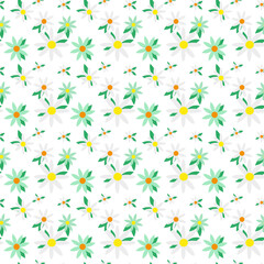 Daisy flower seamless pattern on blue background. Ditsy floral print with tiny chamomile great for fashion fabric, home decor textile and wallpaper. Vector