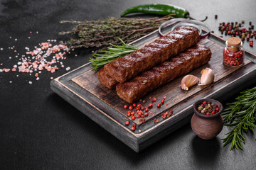 Fresh tasty kebab grilled with spices and herbs