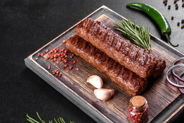 Fresh tasty kebab grilled with spices and herbs