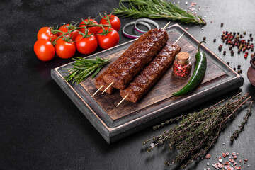 Fresh tasty kebab grilled with spices and herbs