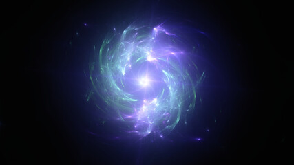 Abstract background, smooth multicolored lines on a black background.