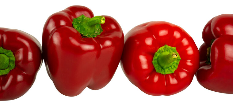 Bell Pepper, Horizontal Banner, Isolated On White Background. Red Sweet Pepper, Cut Out, Clipping Path.