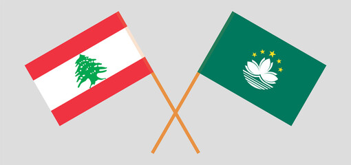 Crossed flags of the Lebanon and Macau. Official colors. Correct proportion