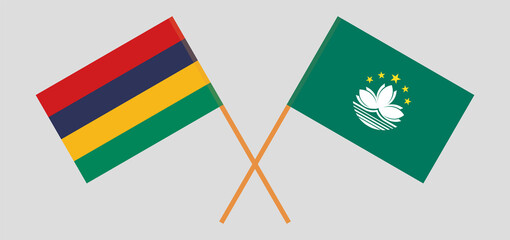 Crossed flags of Mauritius and Macau. Official colors. Correct proportion