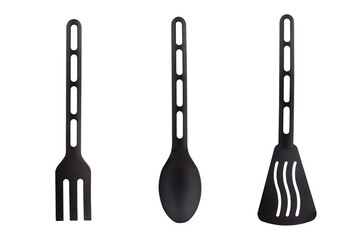 Black Kitchen utensil collection isolated on white background