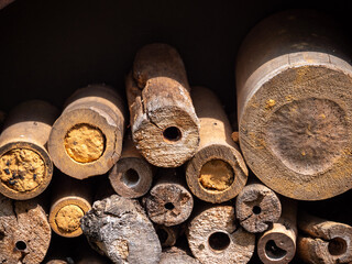 Different Sizes of Stacked Logs Showing the Bark
