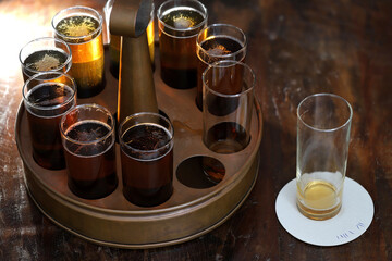 Kölsch - a specialty beer from Cologne in a typical tray in brewery pub