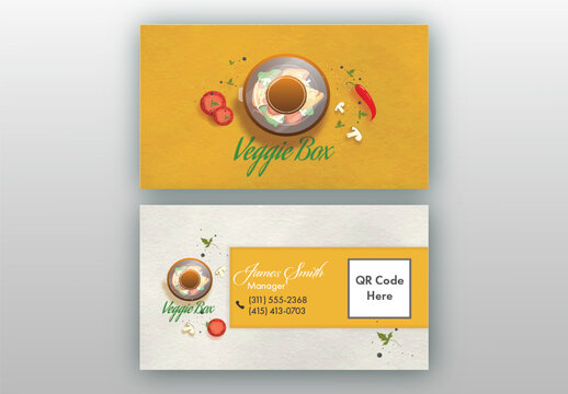 Front and Back View of Business Cards with Crockpot or Veggie Box.