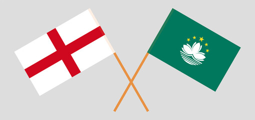 Crossed flags of England and Macau. Official colors. Correct proportion