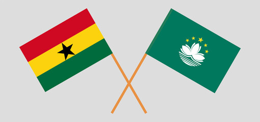 Crossed flags of Ghana and Macau. Official colors. Correct proportion