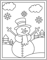 
Snowman colouring page isolated on white background 

