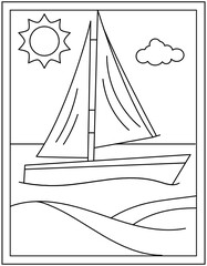 
A sailing boat linear vector, colour page 

